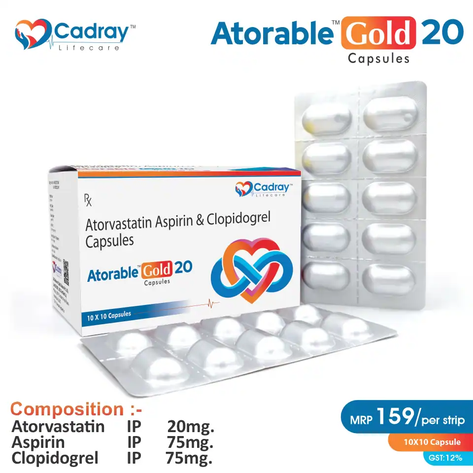 Atorvastatin 20mg + Clopidogrel 75mg + Aspirin 75mg Capsule | Antiplatelet & Lipid-Lowering | Best price for PCD Pharma Franchise in Nagpur
